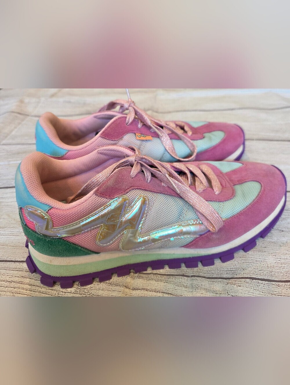 Marc Jacobs Size 39 (US 9) The Jogger Colorblock Sneakers Pink Green Iridescent